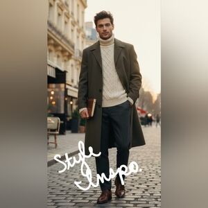 Jacobsons Mens Vintage Quiet Luxury Wool Structured Military Style Coat Olive Lg